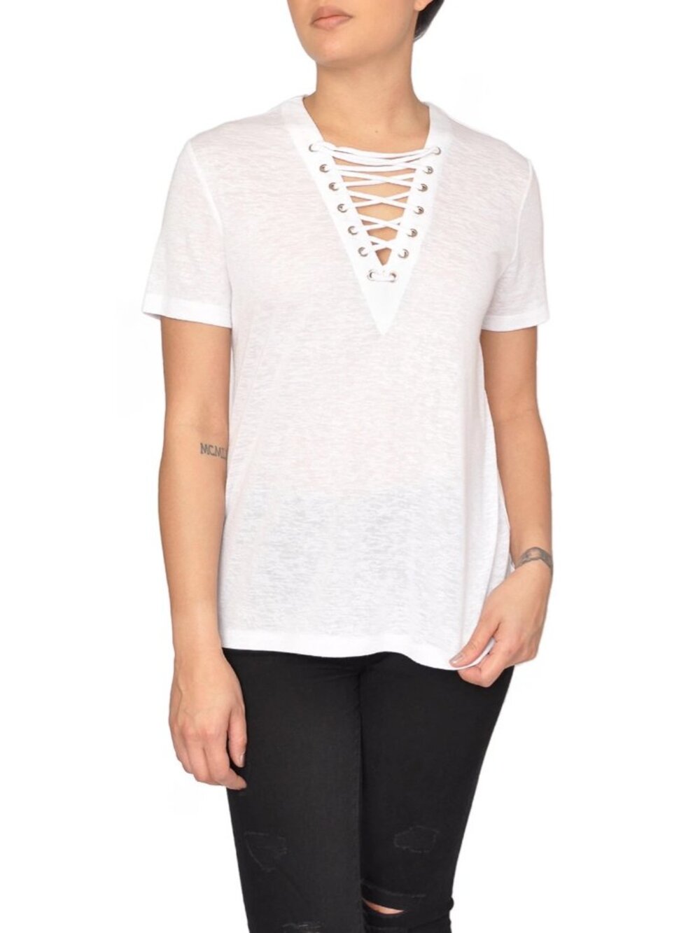 Caara White Lace Front Tee